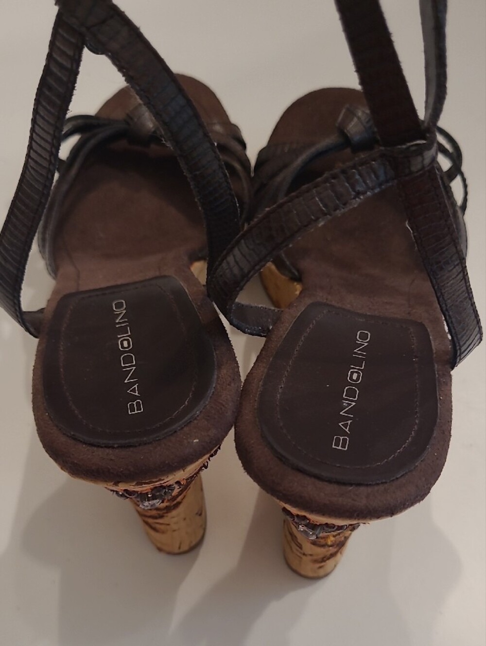 Bandolino Beaded Flower Accent Cork Wedge Sandals Bohemian Ankle Strap Heel Y2K - Picture 12 of 17